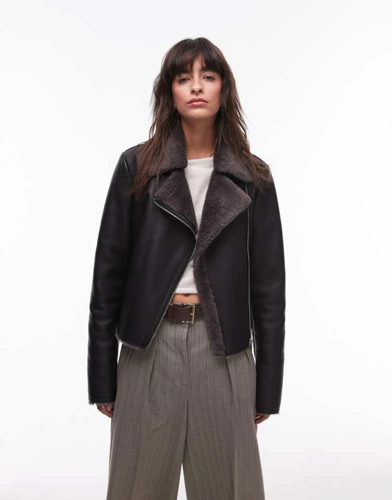 Mango Mango shearling aviator jacket in black 1