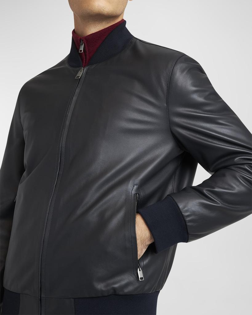 Brioni Men's Classic Leather Bomber Jacket