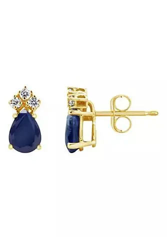Belk & Co. 14K Gold 6x4 Pear Shape Sapphire 1/8 Cttw Diamond Earrings