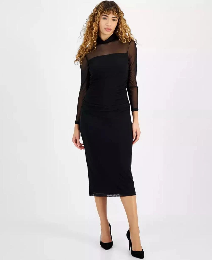 Bar III Women's Long-Sleeve Mesh Turtleneck Dress, Created for Macy's 1