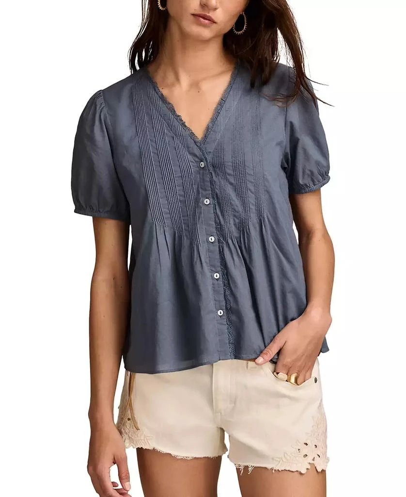 Lucky Brand Women's Cotton Short-Sleeve Pintuck Top 1