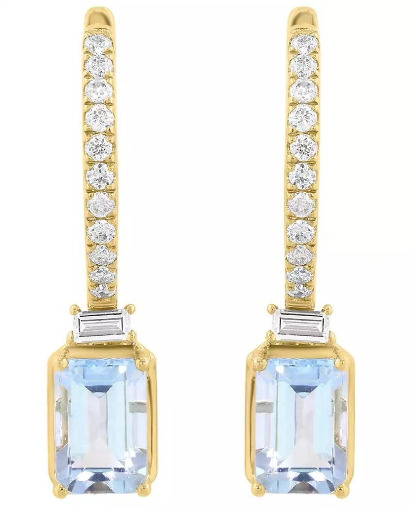 Effy Diamond (1/4 ct. t.w.) 
Aquamarine (7/8 ct. t.w.) Drop Earrings in 14k Yellow Gold 2