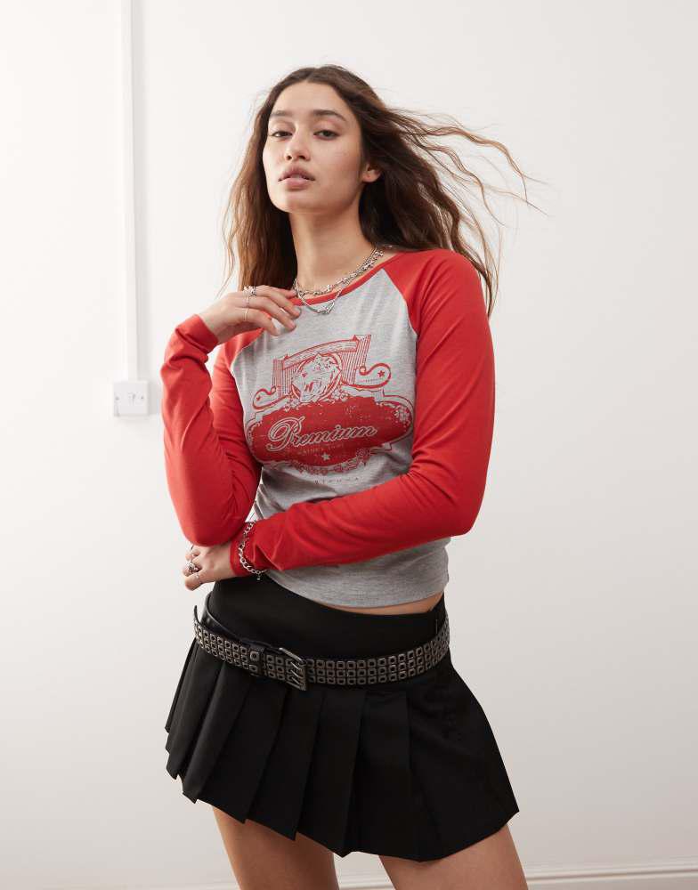 Daisy Street Daisy Street varsity tiger print contrast red sleeve baby tee