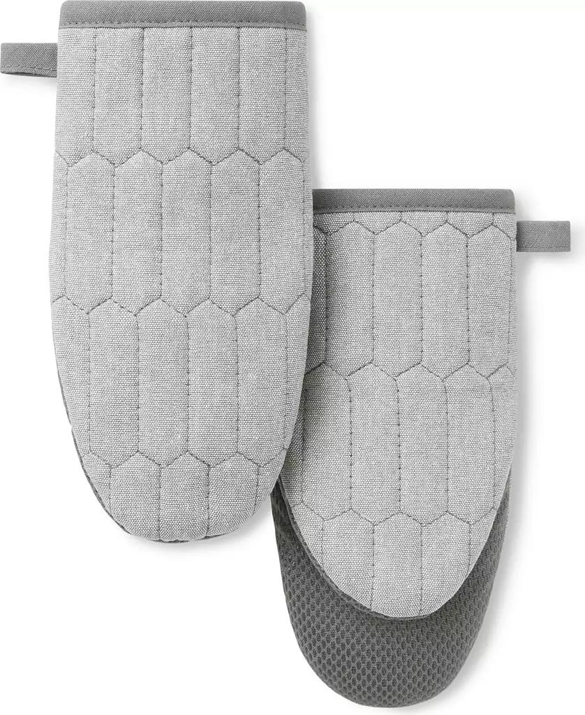 Martha Stewart Honeycomb Quilted Chambray Mini Oven Mitt Set, 5.5" x 8"