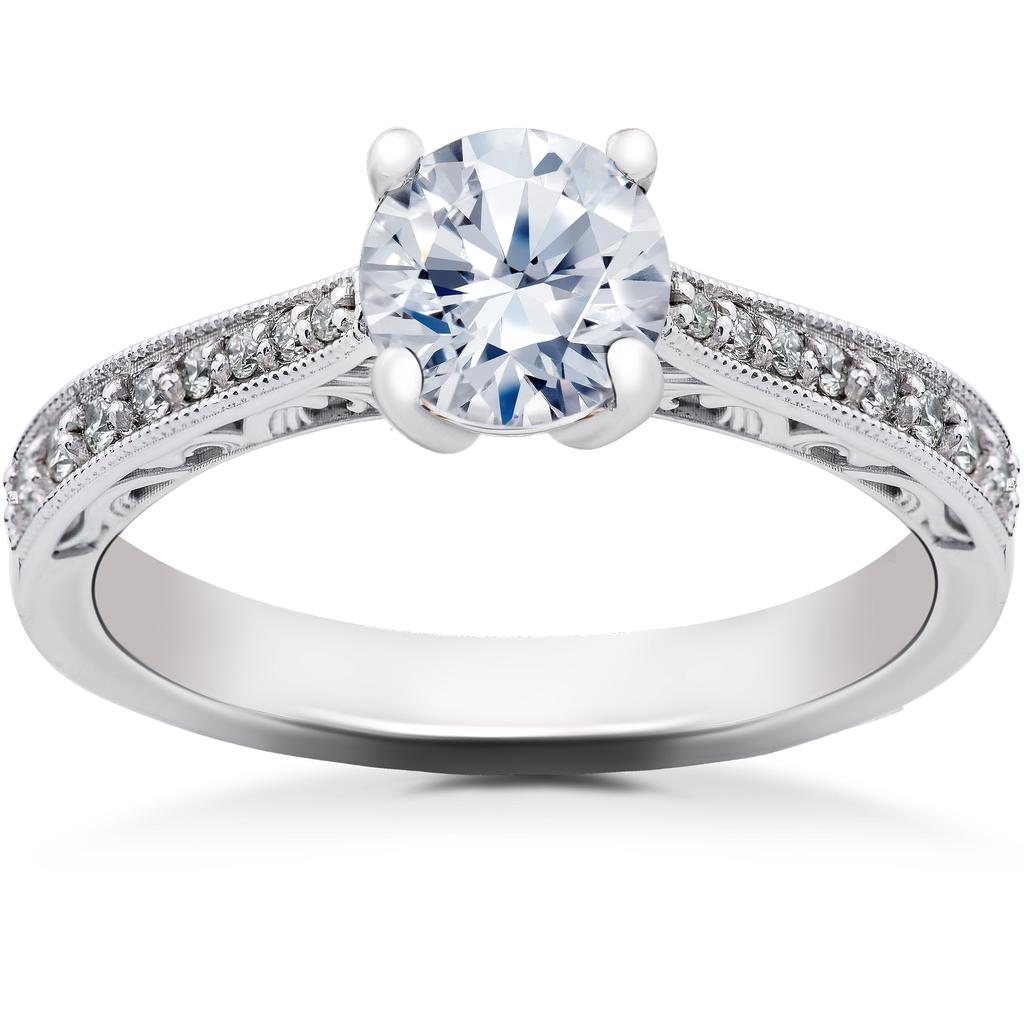 Pompeii3 1 1/6 ct Lab Created Eco Friendly Diamond Vintage Engagement Ring 14k White Gold