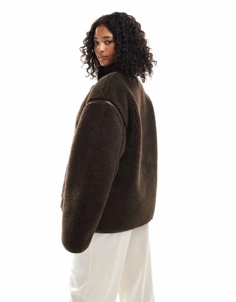 ASOS ASOS DESIGN borg funnel neck jacket in chocolate 2