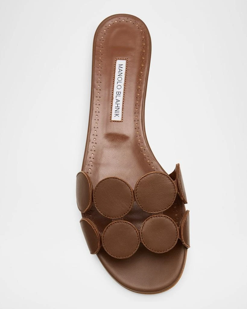 Manolo Blahnik Circle-Cut Leather Flat Slide Sandals 7