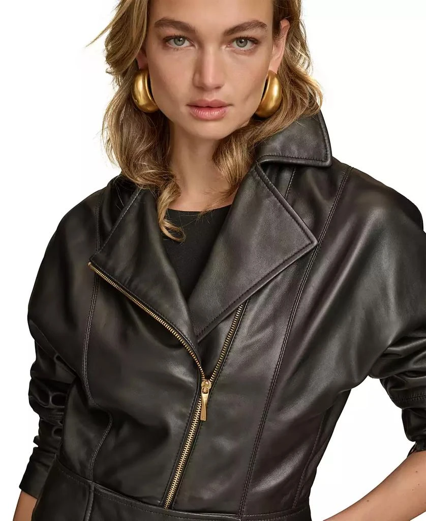 Donna Karan Women's Asymmetric Leather Moto Jacket 3