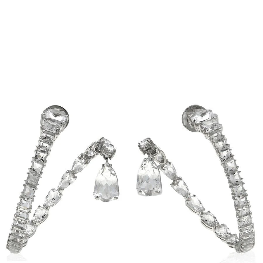 Swarovski Matrix Pierced Earrings Hoop Rhodium Shiny Crystal