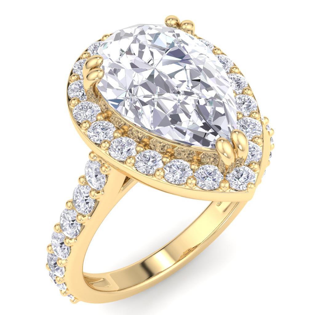 SSELECTS 4 Carat Pear Shape Lab Grown Diamond Halo Engagement Ring In 14K Yellow Gold G-H, Vs2