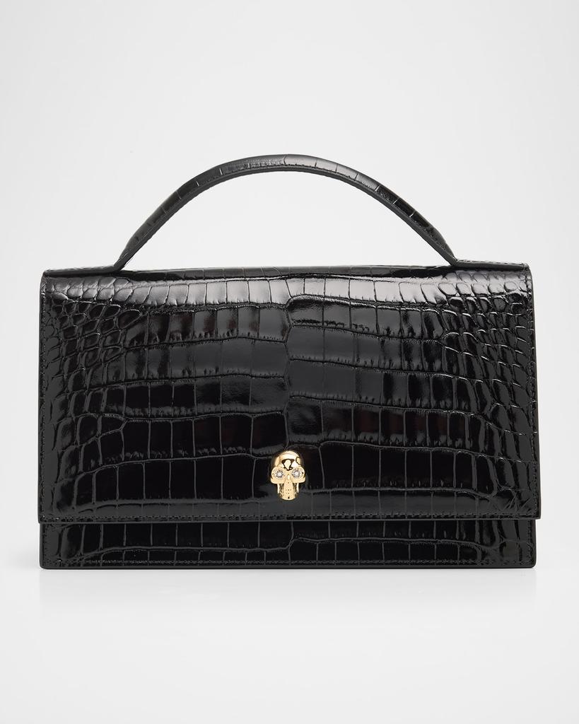 McQueen Skull Croc-Embossed Leather Shoulder Bag