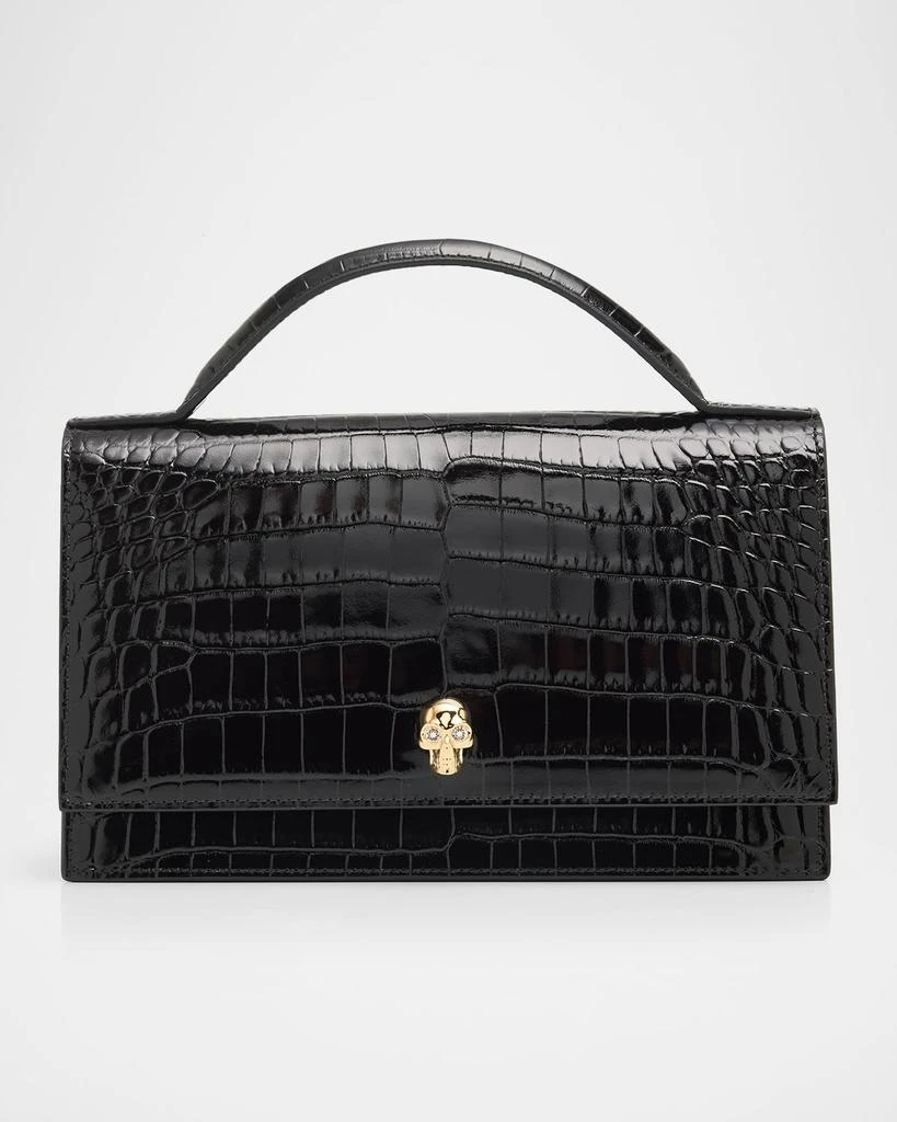 McQueen Skull Croc-Embossed Leather Shoulder Bag 1