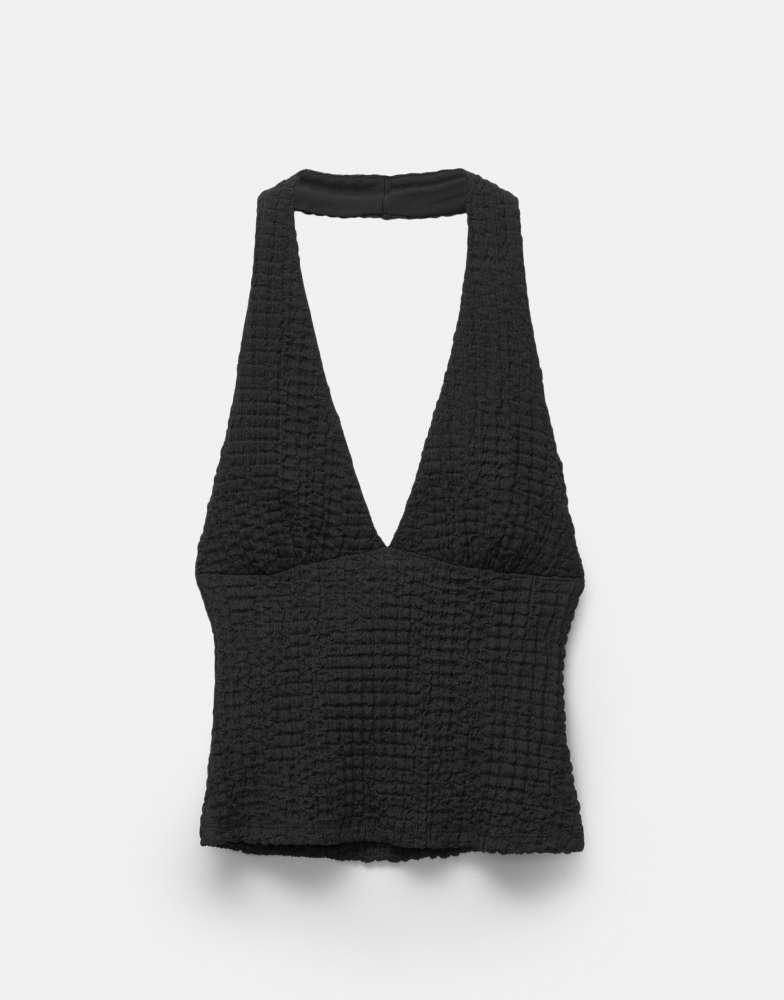 Pull&Bear Pull&Bear textured halter top in black