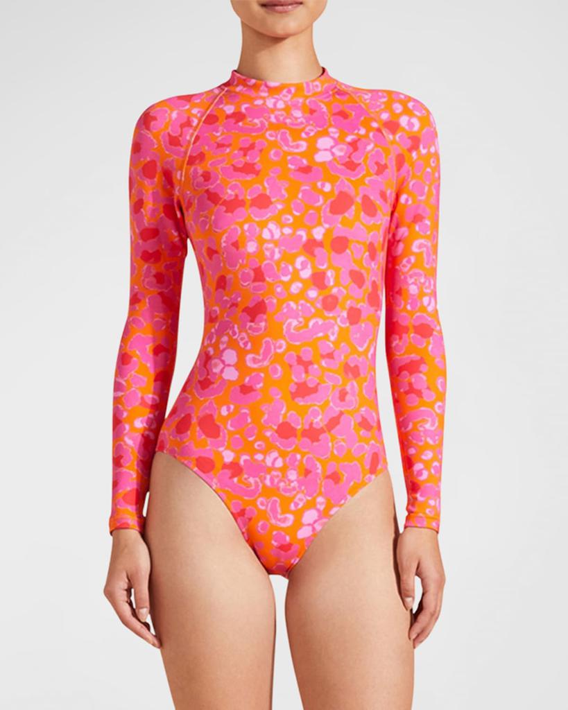 Vilebrequin Abstract Leopard Printed Rashguard One-Piece Swimsuit