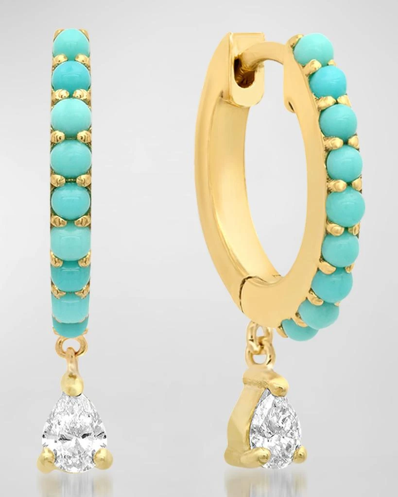 Jennifer Meyer Small Turquoise Huggie Earrings with Pear-Cut Diamond Drop 1