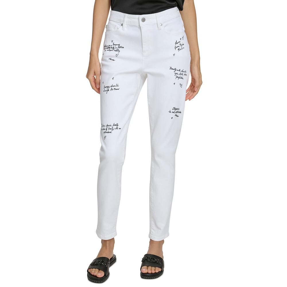 KARL LAGERFELD PARIS Women's Signature Script-Print Skinny Jeans