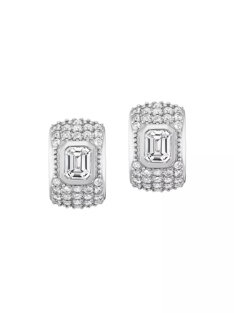 Sheryl Lowe Sterling Silver, Crystal Quartz & 0.56 TCW Diamond Huggie Hoop Earrings