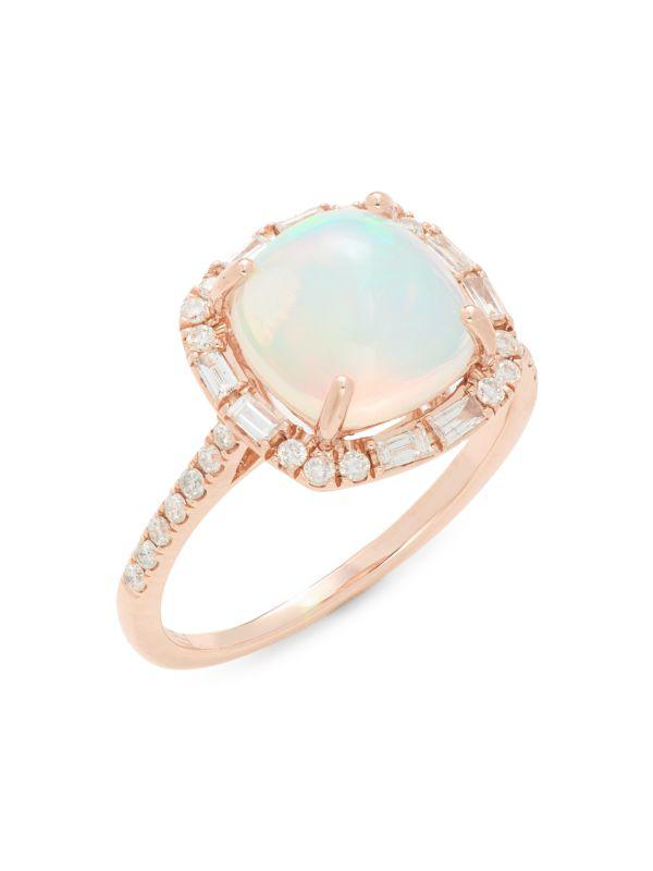 Effy 14K Rose Gold, 0.39 TCW Diamond & Ethiopian Opal Halo Ring