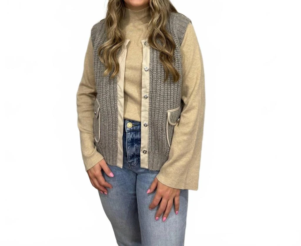 Tribal Snap Front Sweater Vest In Grey 3