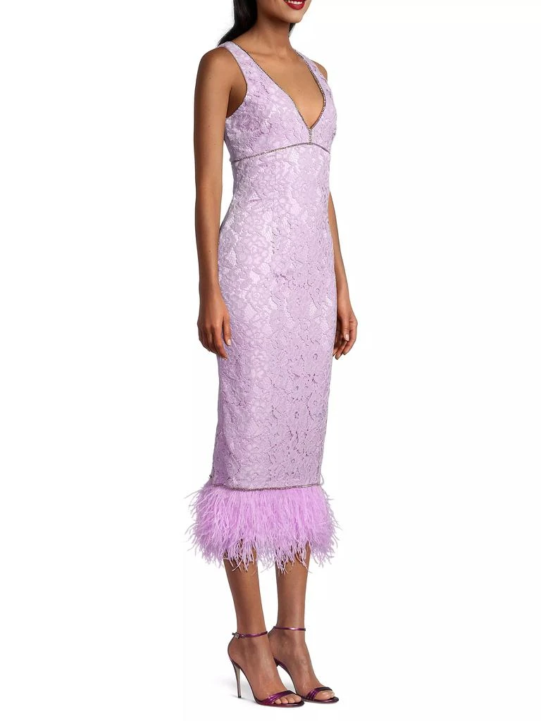 Likely Marino Floral Lace Feather-Trimmed Midi-Dress 4