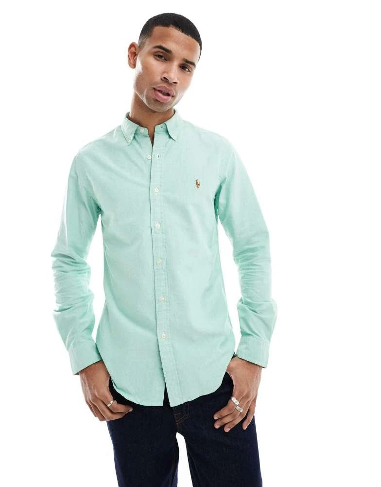 Polo Ralph Lauren icon logo slim fit oxford shirt in light green  On Sale  Now with Up to 31% Off | Discover Exclusive Deals & Savings at BeyondStyle   Authentic Ralph
