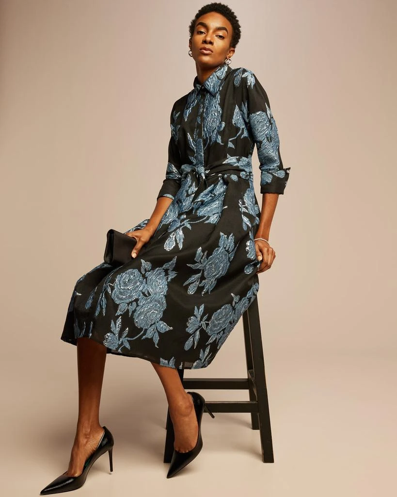 Teri Jon Metallic Jacquard Belted Shirtdress 2