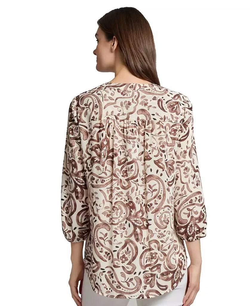 JONES NEW YORK Petite Printed V-Neck 3/4-Sleeve Blouse 3