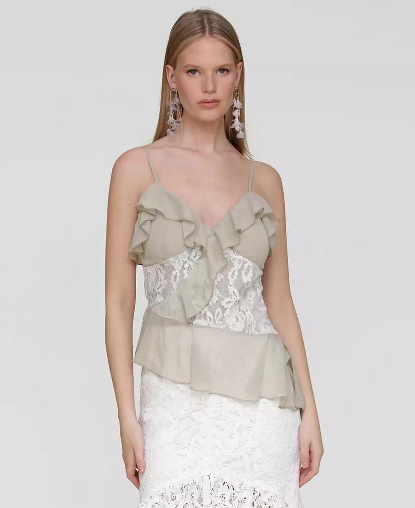 Avec Les Filles Women's Ruffle Lace-Panel Asymmetric Top
