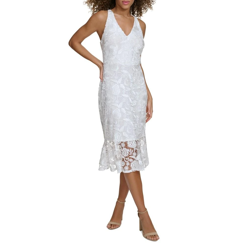 Siena Women's Floral-Lace Flounce-Hem Midi Dress 1