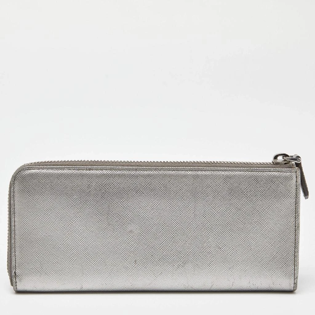 Prada Prada Silver Saffiano Lux Leather Zip Around Wallet 4