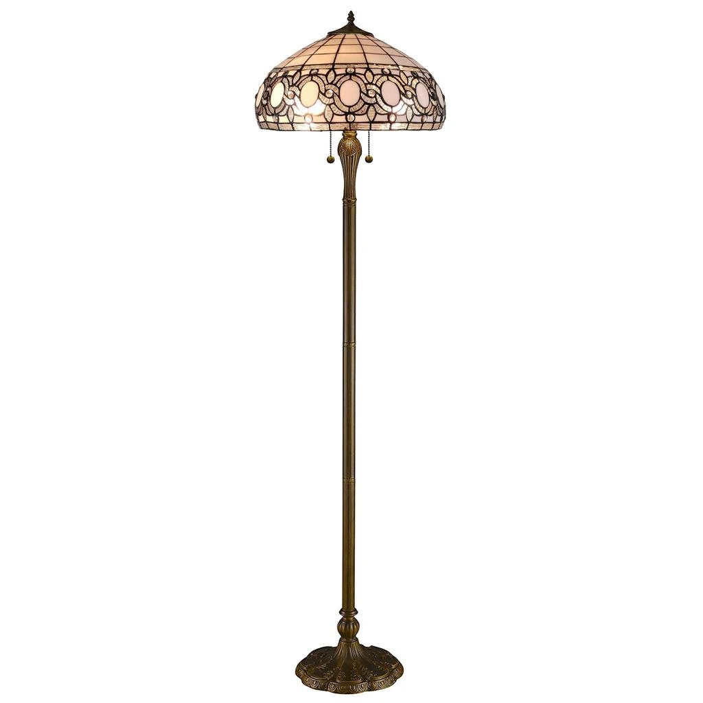 Hivvago 63" Brown Two Light Traditional Shaped Floor Lamp With White Stained Glass Bowl Shade