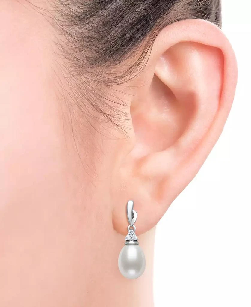 Belle de Mer Cultured Freshwater Pearl (7-8mm) & Lab-Created White Sapphire Accent Drop Earrings in Sterling Silver 2