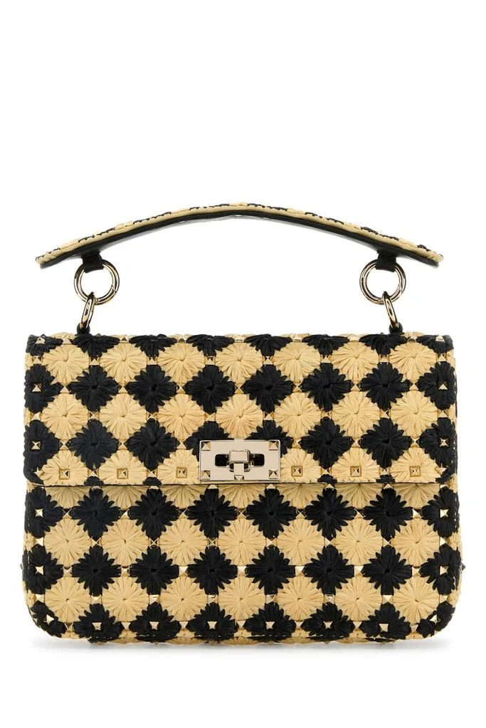 Valentino TWO-TONE RAFFIA MEDIUM ROCKSTUD SPIKE HANDBAG 1
