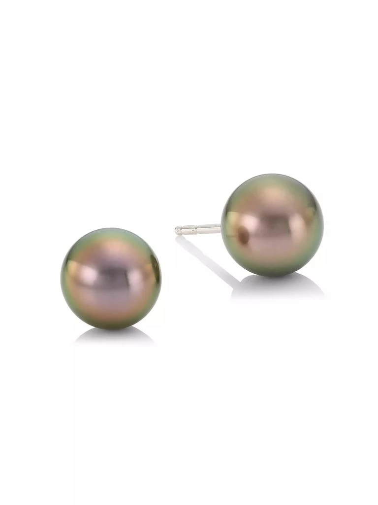 Mikimoto 18K White Gold & Black South Sea Pearl Stud Earrings 1