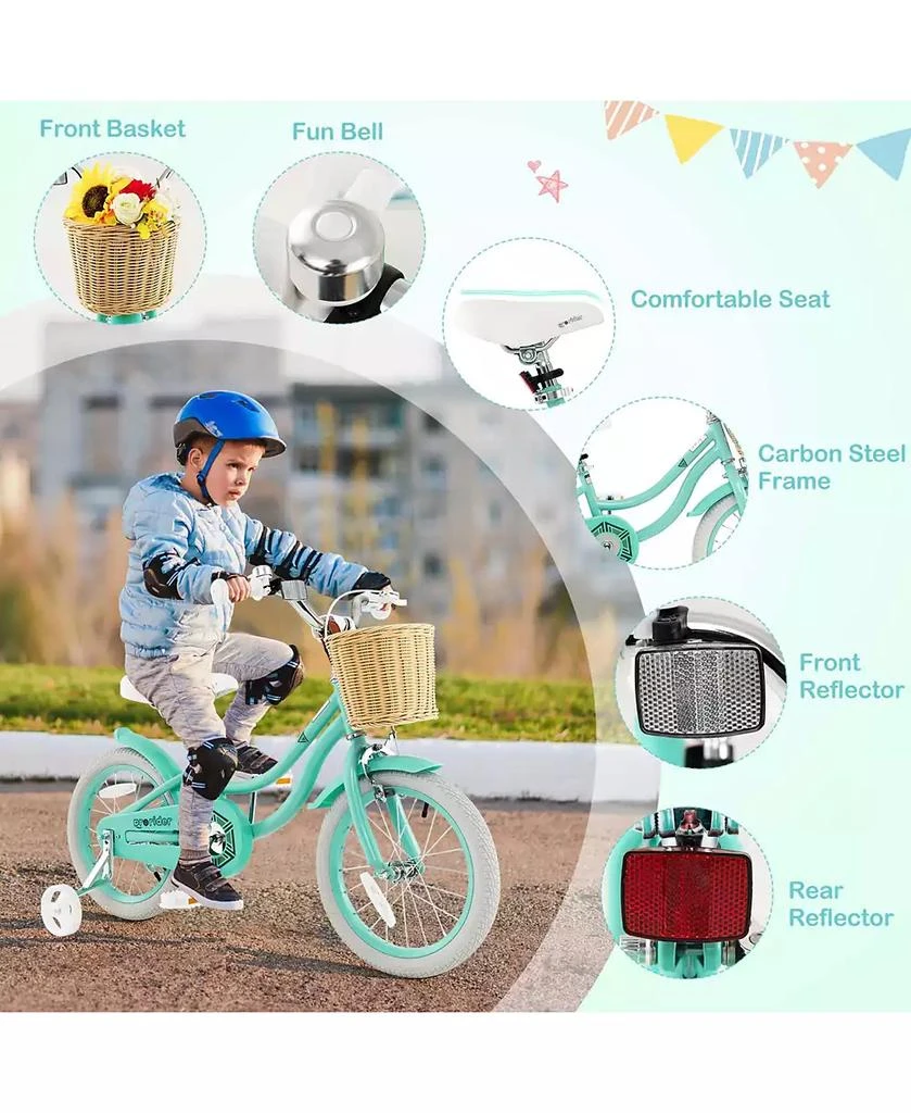 Costway 16" Kid s Bike with Training Wheels Adjustable Handlebar Seat Handbrake 8