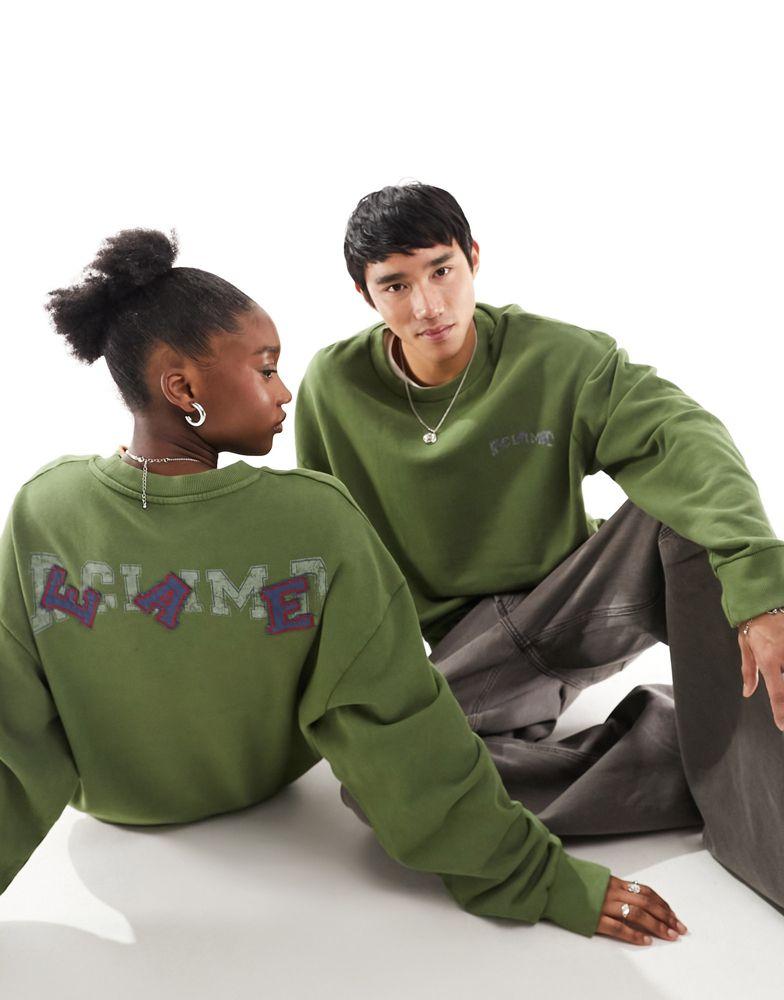 Reclaimed Vintage Reclaimed Vintage unisex oversized sweat with sports varsity logo in khaki