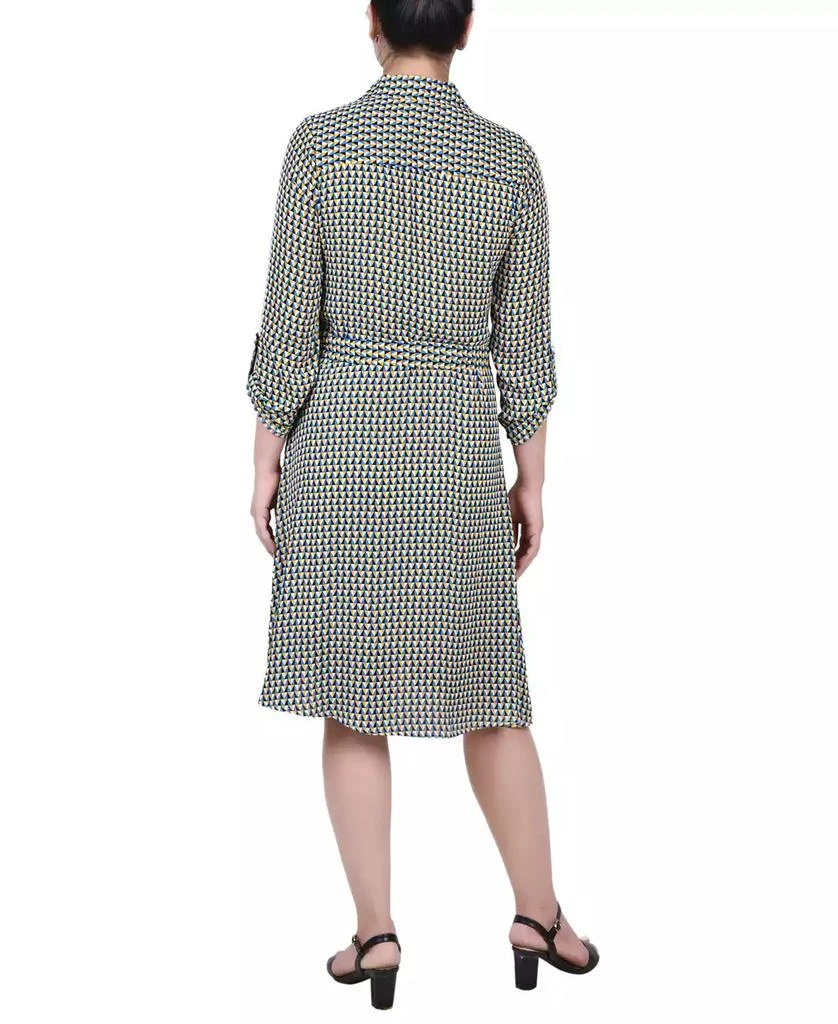 NY Collection Petite Geometric Printed Roll Tab Sleeve Dobby Shirt Dress 2