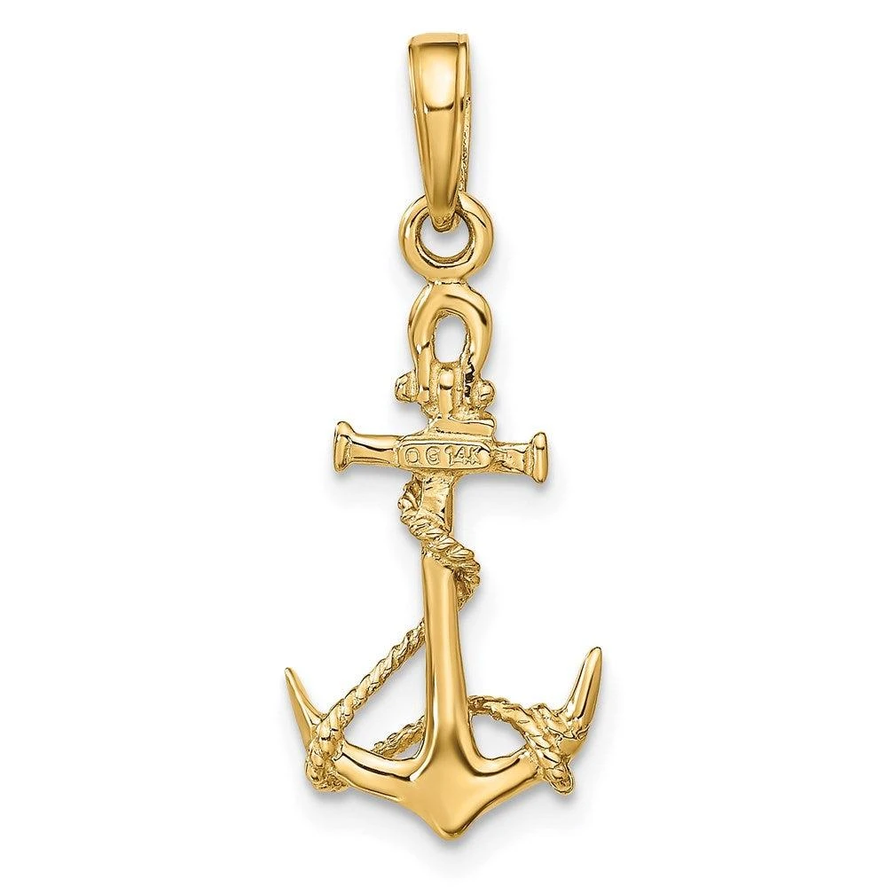 Diamond2Deal 14k Yellow Gold 3-D Anchor with Shackle and Entwined Rope Pendant 3