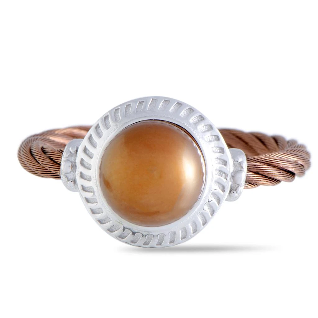 Charriol Pearl Stainless Steel and Bronze PVD Brown Pearl Round Cable Ring 5