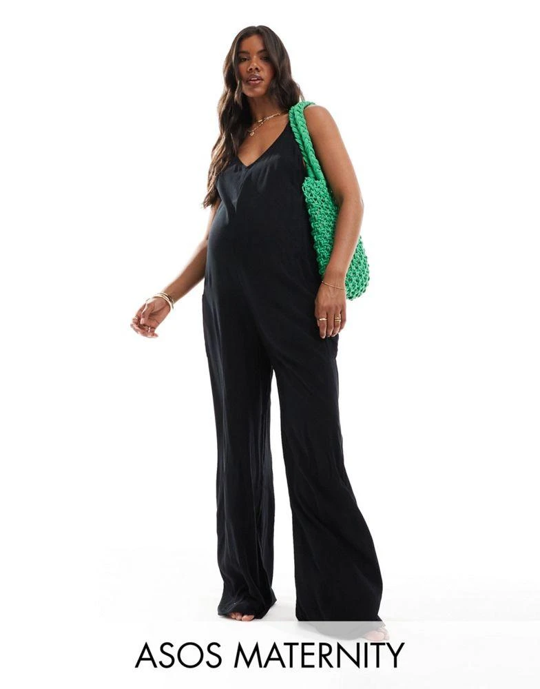 ASOS ASOS DESIGN Maternity beach jumpsuit with pocket detail in black 1