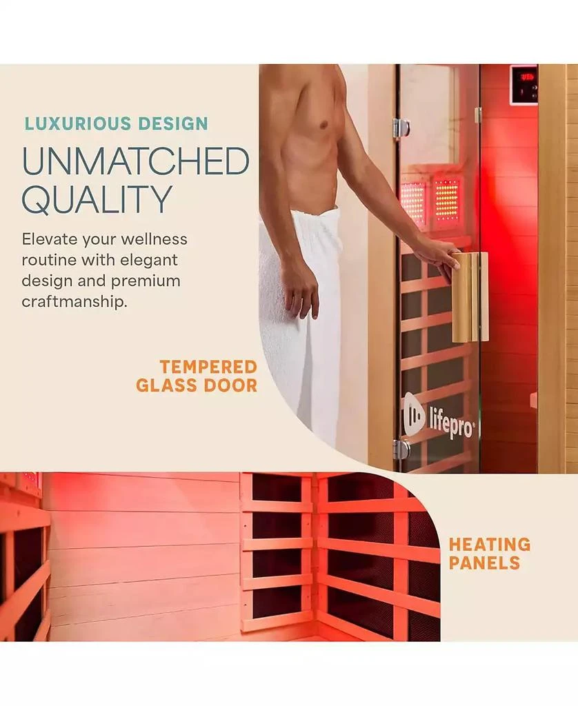 LifePro RejuvaCure Far Infrared Sauna with Red Light, Bluetooth 
Chromotherapy – 1-Person Indoor Home Sauna Box with 7 Carbon Heaters 
Canadian Hemlock for Relaxation 
Wellness 7