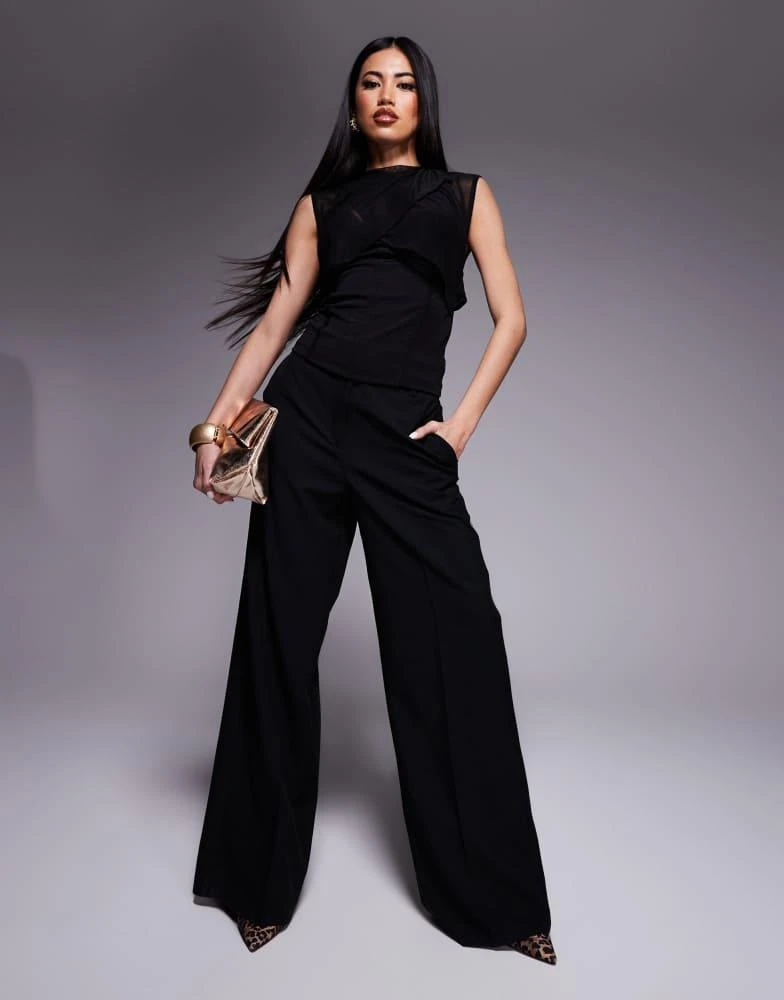 ASOS ASOS DESIGN mesh cross over drape corset top in black 4