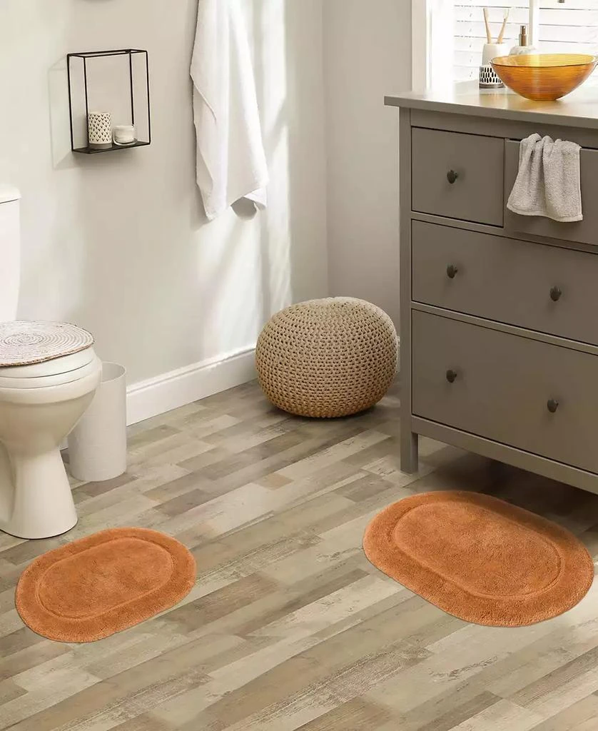 Superior Oval Solid Non-Skid Washable Cotton 2-Pc. Bath Rug Set 4