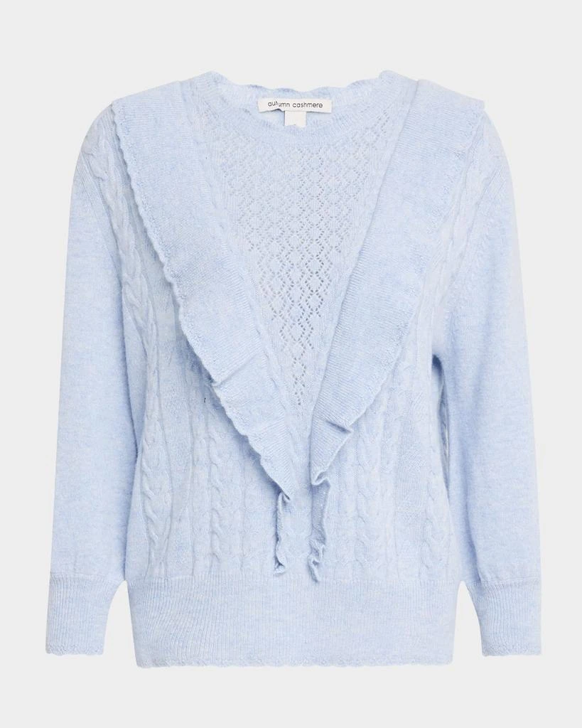 Autumn Cashmere Ruffle-Trim Cable Cashmere Sweater 1