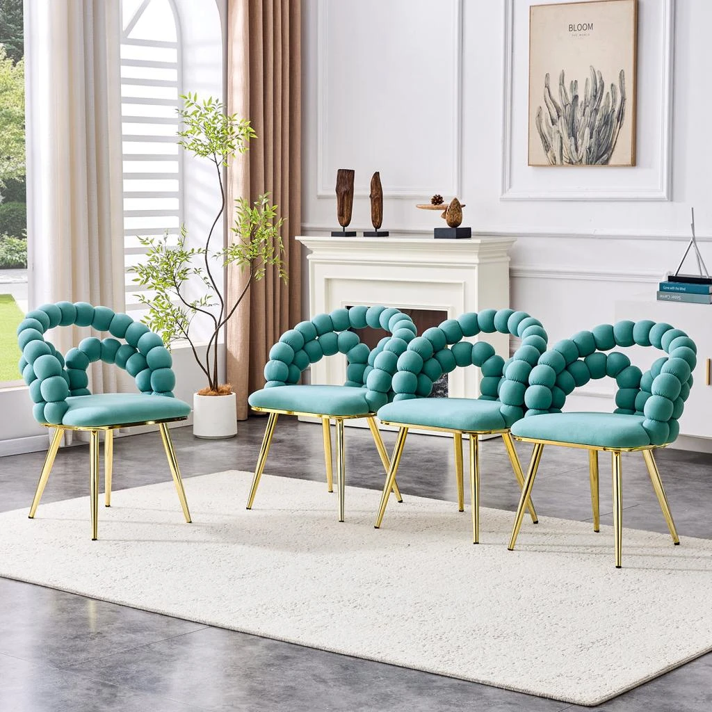 Streamdale Furniture Streamdale Set of 2 Teal Puffy Bubble Chairs with Gold Legs, Modern Upholstered Accent Chairs 4
