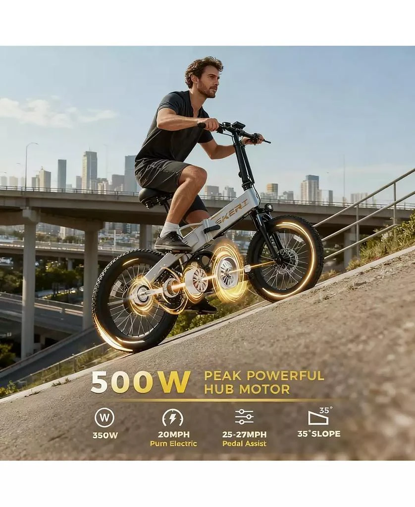 Mikolo Folding Electric Bike for Adults, 55 Miles & 25MPH, 500W Peak Motor, 48V 10Ah Removable Battery, Fat Tire EBike with Smart LCD Display 3