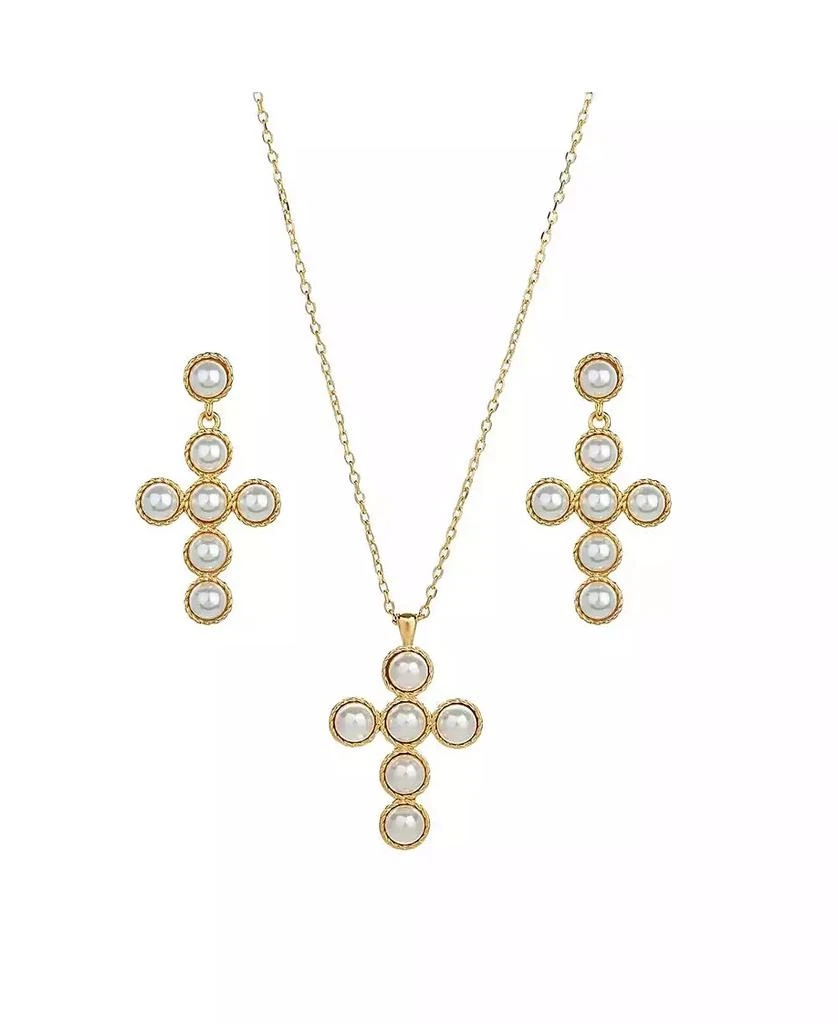 Bearfruit Jewelry Sterling Silver 18k Gold Plated Victoria Cross Pearl Necklace 
Earring Set