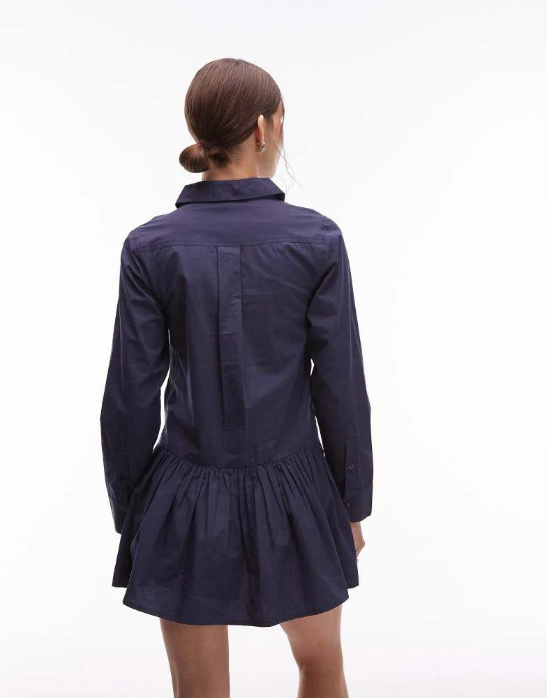 COLLUSION COLLUSION long sleeve ruched mini shirt dress in navy 4