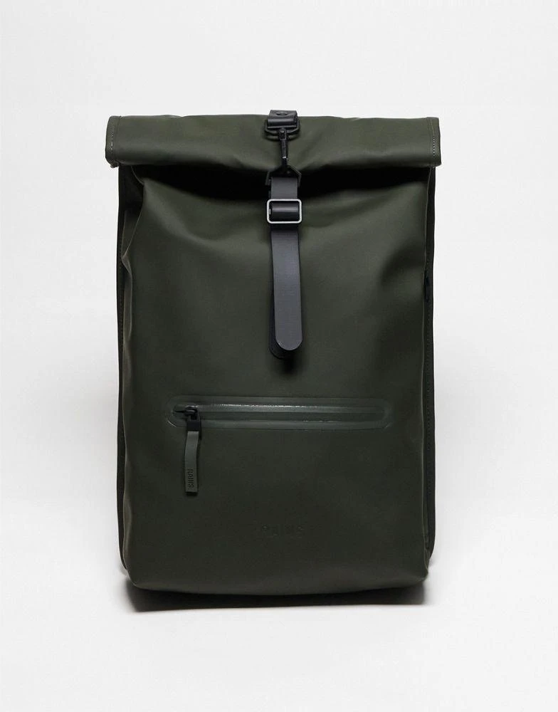 RAINS Rains 13320 unisex waterproof roll top backpack in green 1