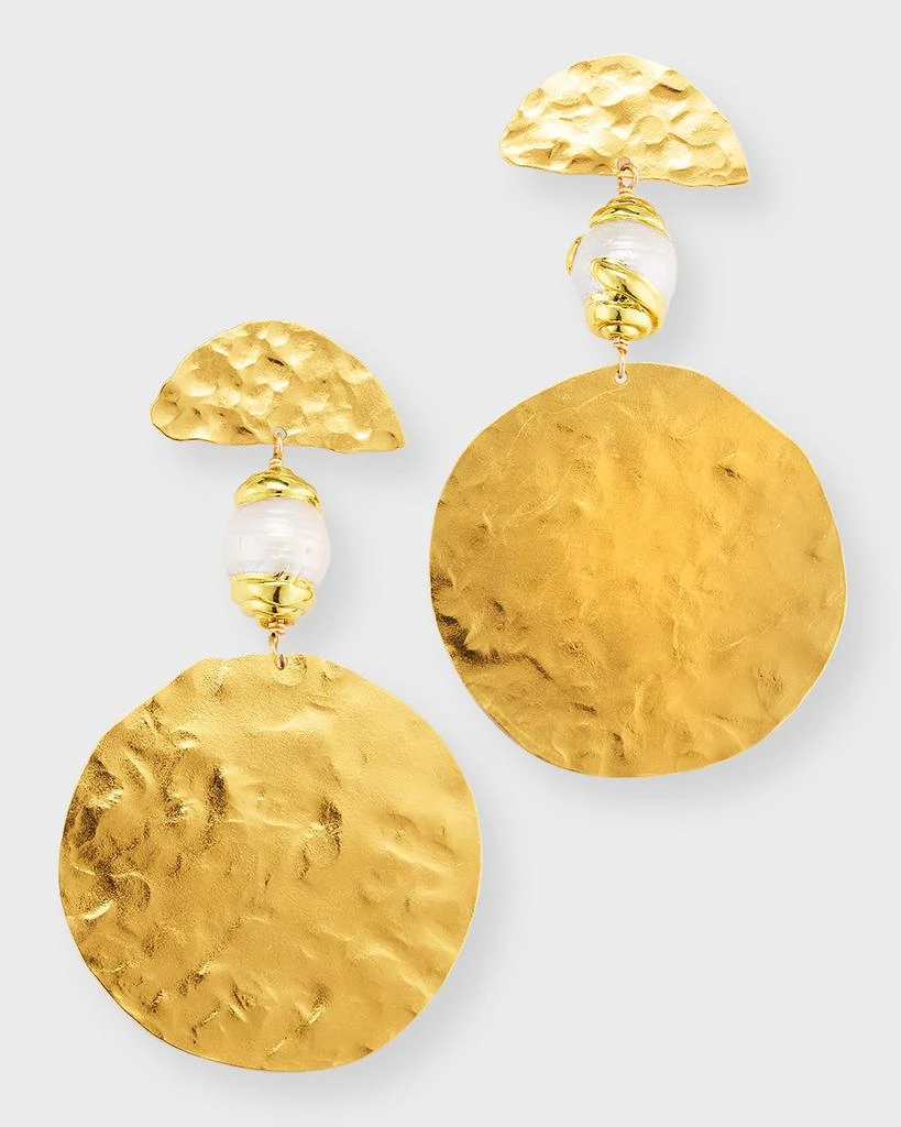 Devon Leigh Gold Medallion Pearl Post Earrings 1